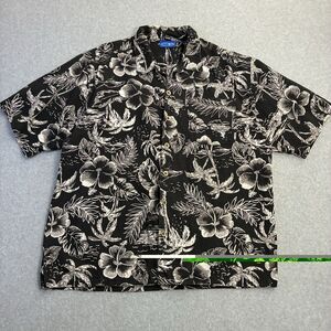 OP Men’s Black Hawaiian Aloha Floral Button Up Shirt Tropical Short Sleeve Large